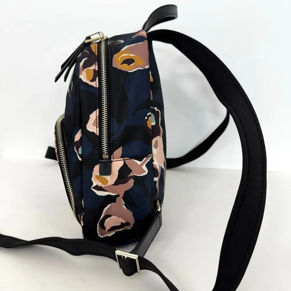 Kate Spade Dawn Paper Rose Medium Backpack Nylon Leather Trim in Black Floral